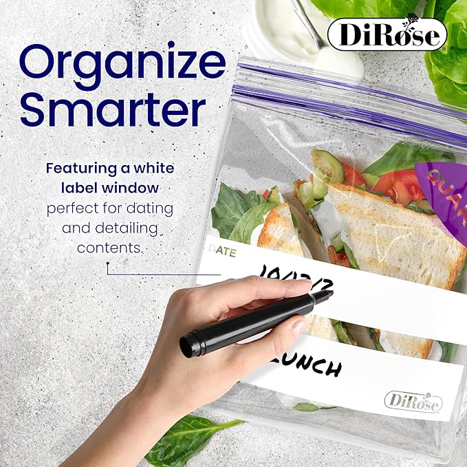 DiRose Quart Bags Pack of 500 – 1 Quart Reclosable Food Storage Bags – Practical and Durable Design – Food Safe Non-BPA Material – Easy Double Zip Closure – Ideal for Food, Snacks, Organizing