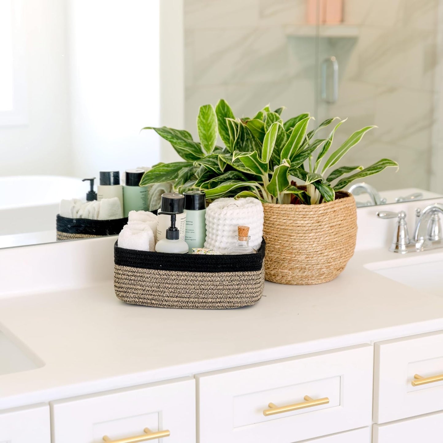 NaturalCozy 11.8"x8"x4.5” Rectangle Storage Baskets for Shelves 3 Pack | Cotton Rope Woven Small Baskets for Organizing | Small Storage Bins for Nursery, Bathroom, Closet, Shelf, Decorative, Gift