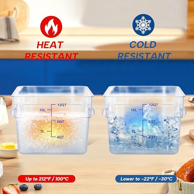 4 Pack 12 Quart Food Storage Containers with Lids, Polycarbonate Square Commercial Food Containers, NSF, Clear, New Version