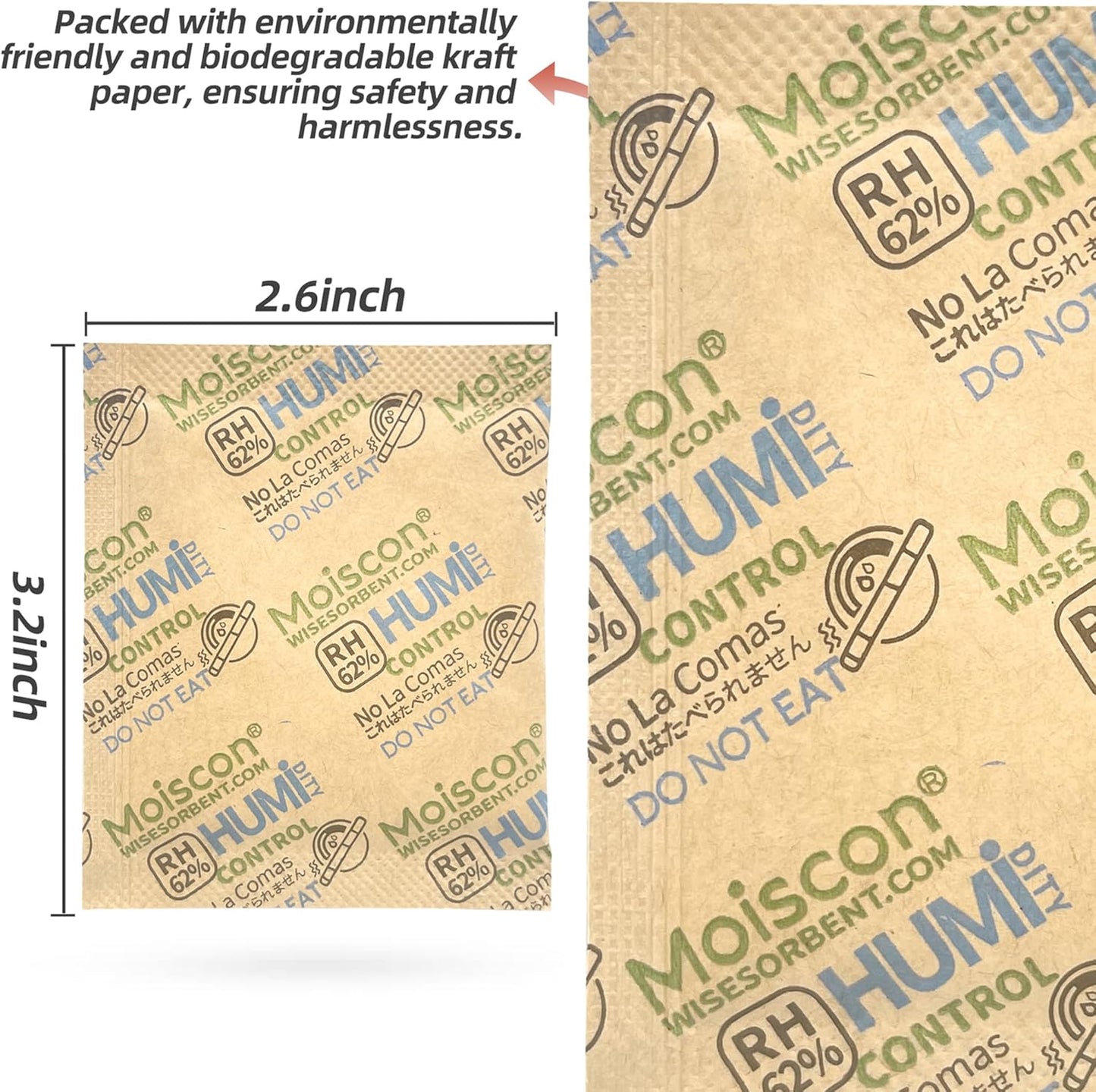 62% Size 8 Two-Way Humidity Control Packs, 75 Pack 8 Gram for Storing 1 oz, Moisture Control Packets Individually Wrapped