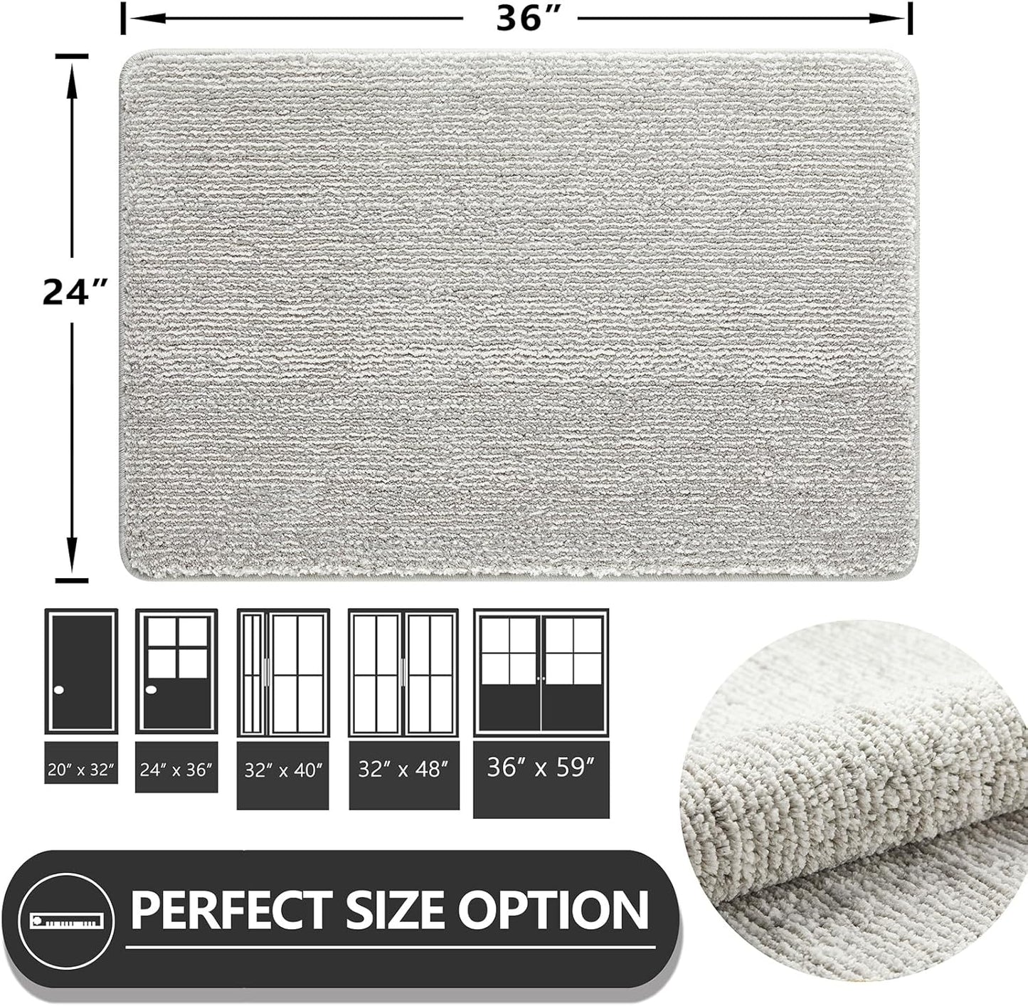 REFETONE Indoor Doormat, Front Door Mat 24"x36" Absorbent Rubber Backing Non Slip Back Door Mats, Washable Low-Profile Inside Floor Mat Door Rugs for Entryway, Resist Dirt Mud Mat for Dogs, Grey
