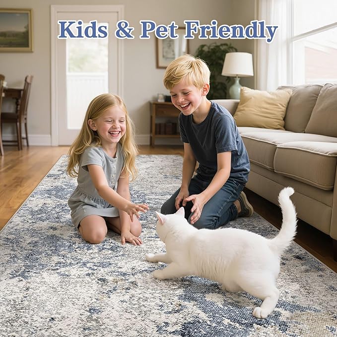 Hallway Washable Runner Rug: 3x14 Abstract Modern Soft Stain Resistant Non-Slip Backing Runner for for Entryway Kitchen Laundry - Blue Brown