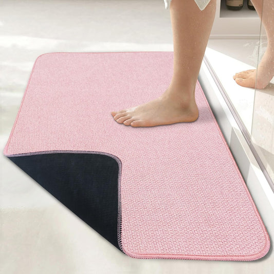 Bath Mat,Ultra Thin Bathroom Rugs,Rubber Bath Mats for Bathroom,No Slip Bath Rugs,Quick Dry,Machine Washable,Low Pile,Absorbent,Shower Outside,Sink,Home Decor Accessories.Pink,2'x3'(24x36inch)
