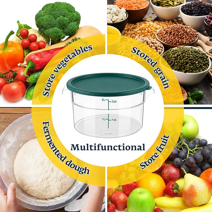 1 Pcs Dough Proofing Bucket with Lid, Round Food Storage Container 2 Qt Dough Bucket Clear Translucent Containers with Green Scale(Green)