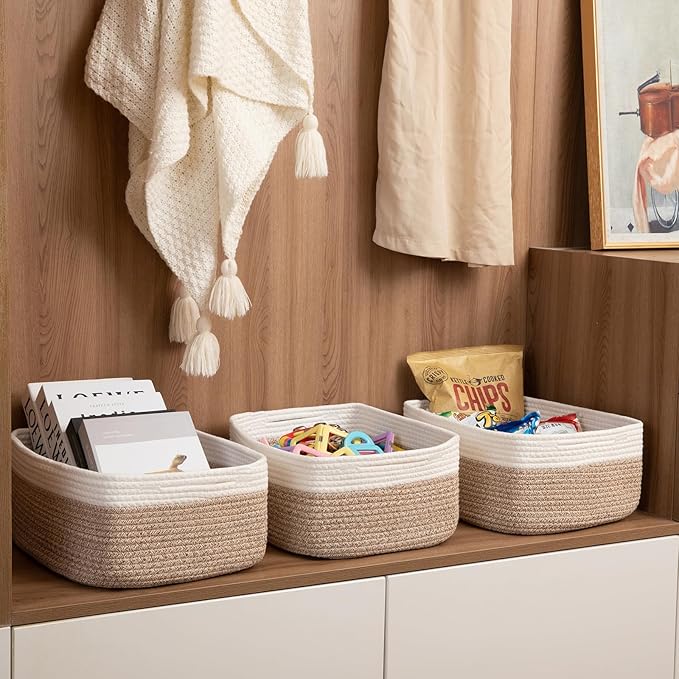 OIASKET Storage Baskets for Organizing 3 Pack, Woven Baskets for Shelves, Closet Organizer Bins Empty Gift Basket Toy Storage for Toys, Books, Towels, Clothes, 15"x11.42"x6.7", Yellow