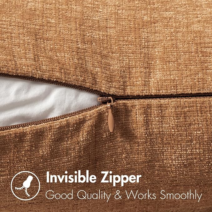 MIULEE Pack of 2 Brown Throw Pillow Covers 20x20 Inch Soft Chenille Pillow Covers for Sofa Living Room Couch Solid Dyed Cases