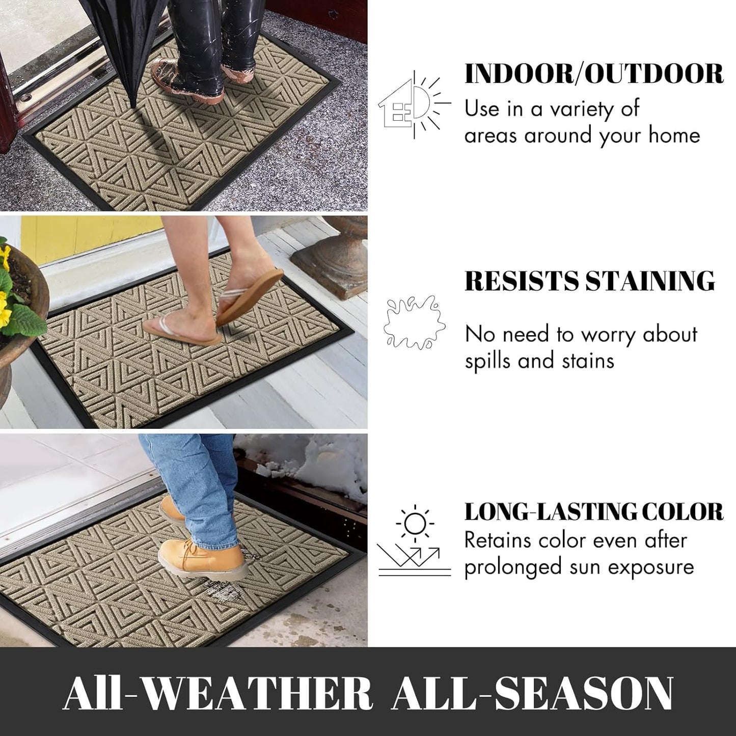 Yimobra Large Door Mat 36x24, All-Weather Waterproof Non-Slip Welcome Matt Outdoor, Heavy Duty Non Slip Doormat for Entryway for Patio and Garage Indoor, Easy Clean, Beige