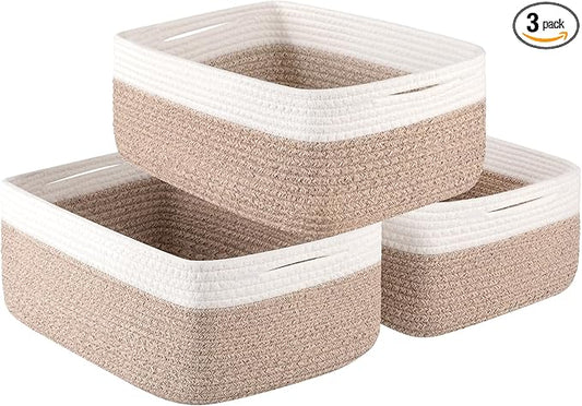 OIASKET Storage Baskets for Organizing 3 Pack, Woven Baskets for Shelves, Closet Organizer Bins Empty Gift Basket Toy Storage for Toys, Books, Towels, Clothes, 15"x11.42"x6.7", Yellow