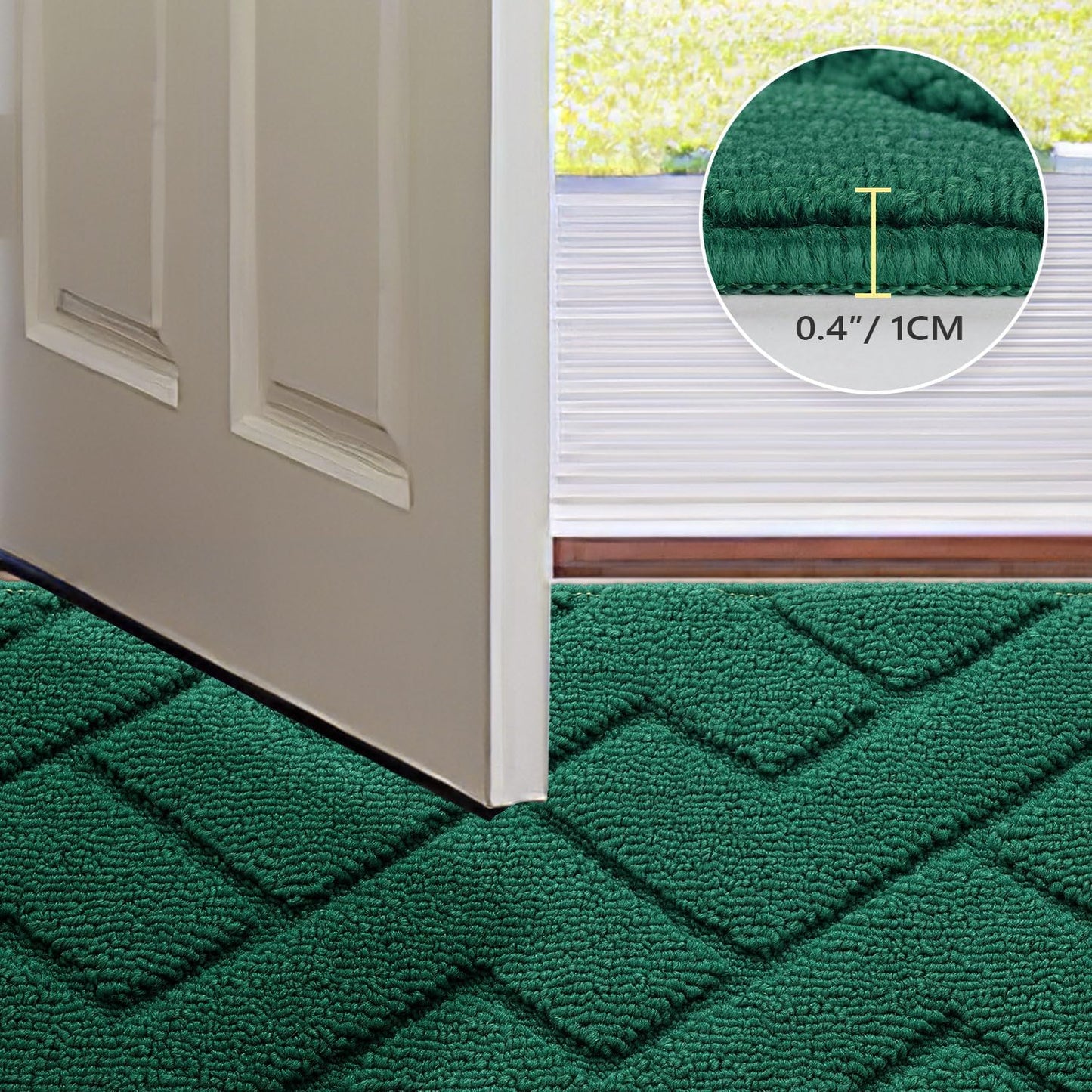 hicorfe Front Door Mat Outside Entrance,24"x35" Absorbent Muddy Dirt Resist Welcome Door Mats Outdoor Indoor,Stain and Fade Resistant,Non Slip Backing Entry Mat Doormat for Entryway (Evergreen)