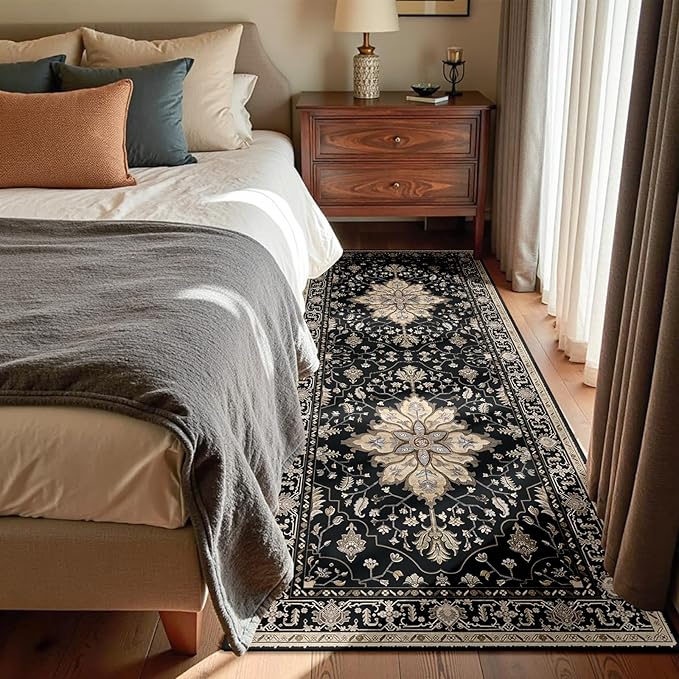 RELEANY Area Rugs 3'x8' Runner Rug Non Slip Washable for Kitchen Hallway Bedroom Beside Laundry Room Bathroom Rug, Floor Carpet, Black Brown Neutral Dark Tan