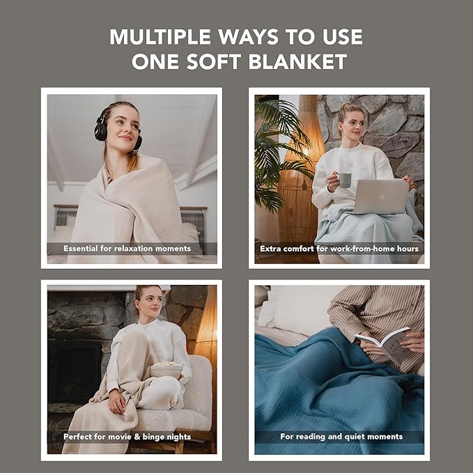 Goqan Muslin Throw Blanket 55x60 – 100% Turkish Cotton 4 Layer Boho Muslin Blanket for Adults, Four Season Blanket Lightweight and Thin, Soft, Breathable for Bed, Couch, Picnic - White