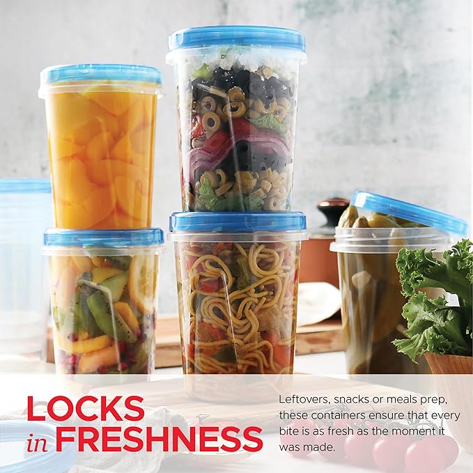 Tafura 10 Pack Leakproof Freezer Containers for Food with Twist Top Lids - 32 Oz BPA Free Reusable Plastic Soup Containers with Screw On Lids - Ideal for Meal Prep, Leftovers & Pantry Organization