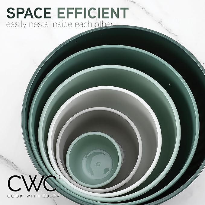 COOK WITH COLOR Prep Bowls with Lids- Wide and Deep Nesting Plastic Small Mixing Bowl Set with Lids, 12 Piece Set - Deep Bowls, Sage