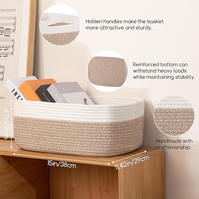 OIASKET Storage Baskets for Organizing 3 Pack, Woven Baskets for Shelves, Closet Organizer Bins Empty Gift Basket Toy Storage for Toys, Books, Towels, Clothes, 15"x11.42"x6.7", Yellow