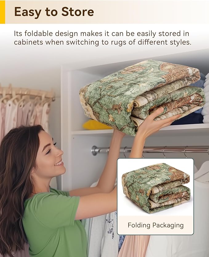 RELEANY Area Rugs Square 10ft Washable Non-Slip, Floral Vintage Distress Print Pattern Medallion Carpet for Living Room Bedroom Dining Room, Brick Red Rust Neutral Brown Burnt Orange Green