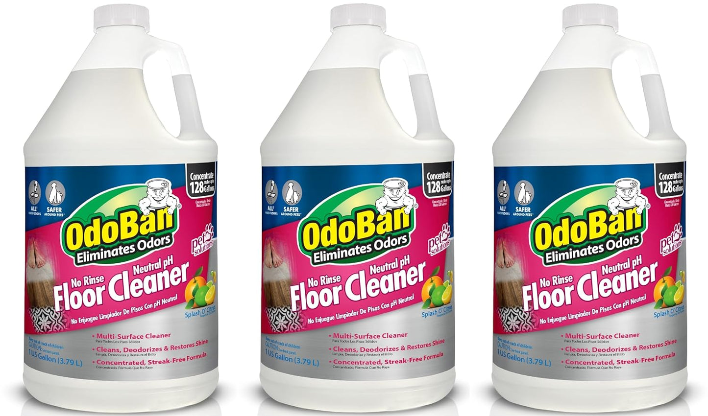 OdoBan Pet Solutions No Rinse Neutral pH Floor Cleaner Concentrate, Made in the USA, Splash O' Citrus Scent, 3 Gallons