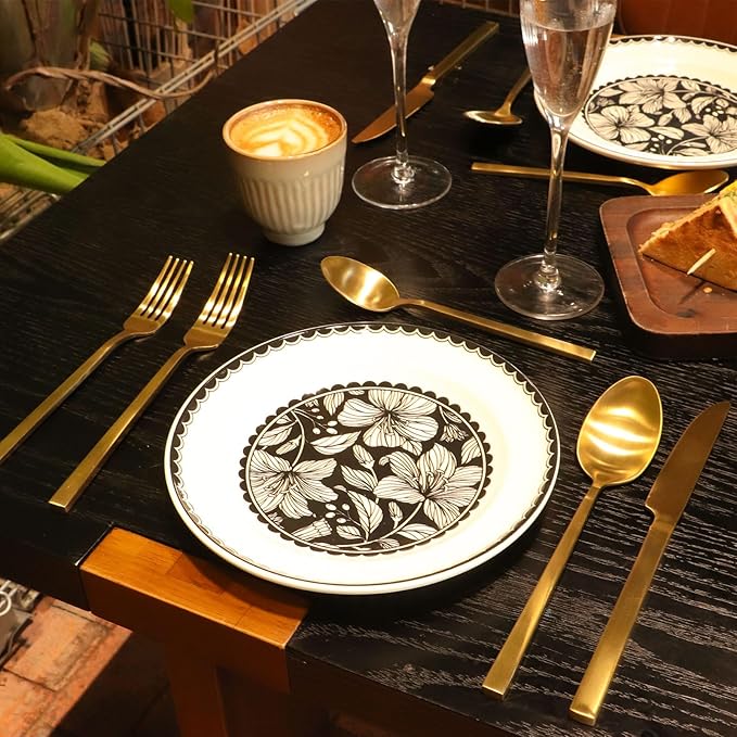 Stainless Steel Flatware Set Hand Forged 18/10 Silverware Set Cutlery Set Gold Cuboid Handle Matte Finished 40 Pieces Service for 8