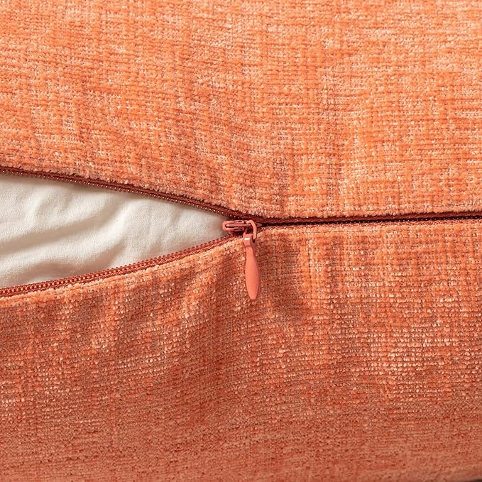MIULEE Pack of 2 Couch Throw Pillow Covers 18x18 Inch Soft Coral Red Chenille Pillow Covers for Sofa Living Room Spring Home Decor Couch Solid Dyed Cases