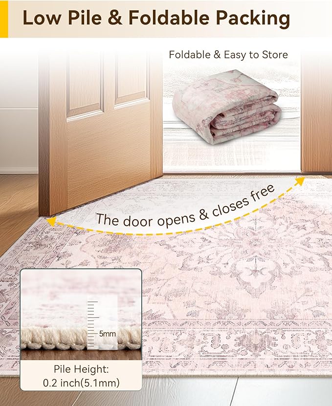 RELEANY Area Rugs 2'x3' Kitchen Rugs Entry Rug Small Rugs for Entryway Kitchen Bathroom Door Mat Indoor Entrance,Washable Non Slip, Pink Greypink Cute