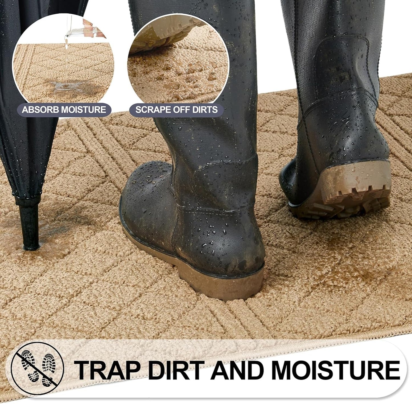 REFETONE Indoor Doormat, Front Back Door Mat 24"x36" Absorbent Rubber Backing Non Slip Door Mats, Low-Profile Resist Dirt Entrance Rugs, Machine Washable Door Rug Inside Floor Mat for Entryway, Brown