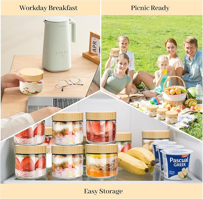 12 Pack 10oz Glass Jars with Bamboo Lids, Spoons, Airtight Overnight Oats Containers, Salad & Yogurt Storage, Mason Jars for Snacks, Spices, Meal Prep – Reusable