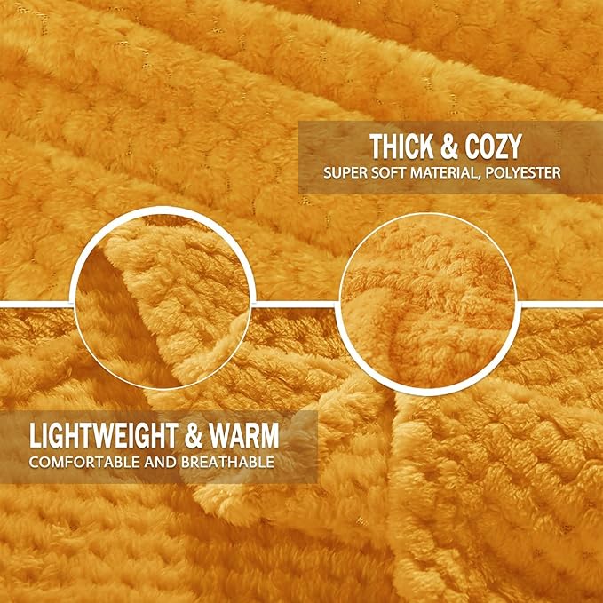 Exclusivo Mezcla Fleece Throw Blanket Extra Large, Super Soft and Warm Blankets for Couch, Sofa and Bed Waffle Textured, Cozy, Fuzzy and Lightweight (Mustard Yellow, 50x70 Inches)