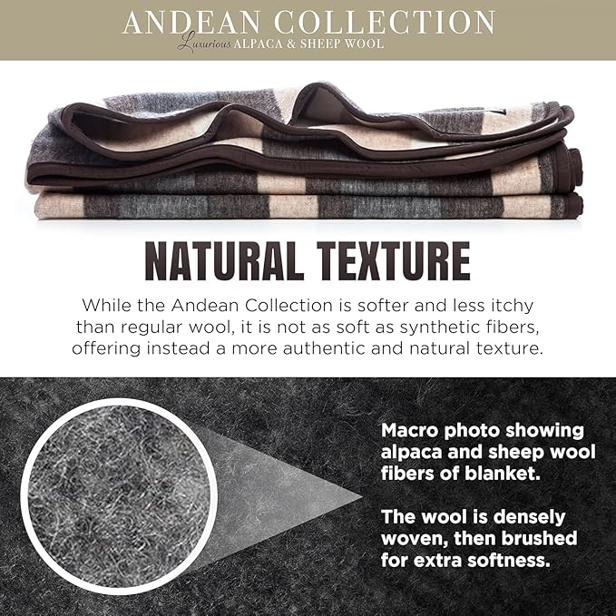 Natural Alpaca & Sheep Wool Blanket – King Size – Heavyweight Warmth, Thick, Breathable, Natural Texture & Scent, 103 x 86 inches, 7.2 lbs