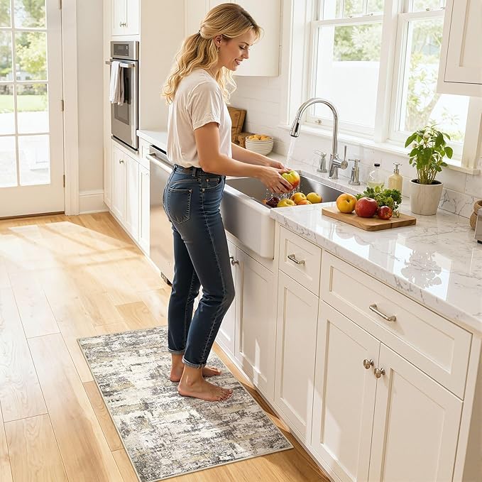 Washable Area Rugs: 2x3 Abstract Modern Soft Stain Resistant Non-Slip Backing for Living Room Entryway Bedroom Nursery - Gold Brown