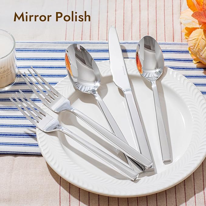 KINGSTONE Silverware Set, 60-Piece Flatware Cutlery Set Premium Stainless Steel, Service for 12, for Kitchen, Home, Wedding, Party, Mirror Polished and Dishwasher Safe
