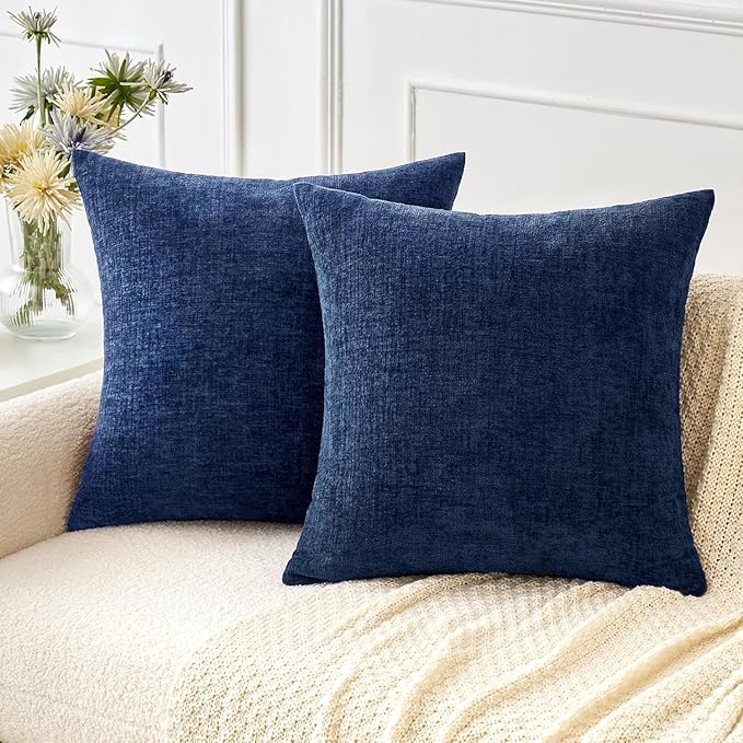MIULEE Pack of 2 Couch Throw Pillow Covers 20x20 Inch Spring Soft Navy Chenille Pillow Covers for Sofa Living Room Solid Dyed Pillow Cases