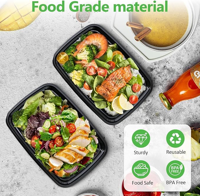 EASYTRIP 60 Pack Meal Prep Containers, 38 oz Food Storage with Lids, Stackable Reusable Bento Boxes, BPA-free, Microwave Dishwasher Freezer Safe