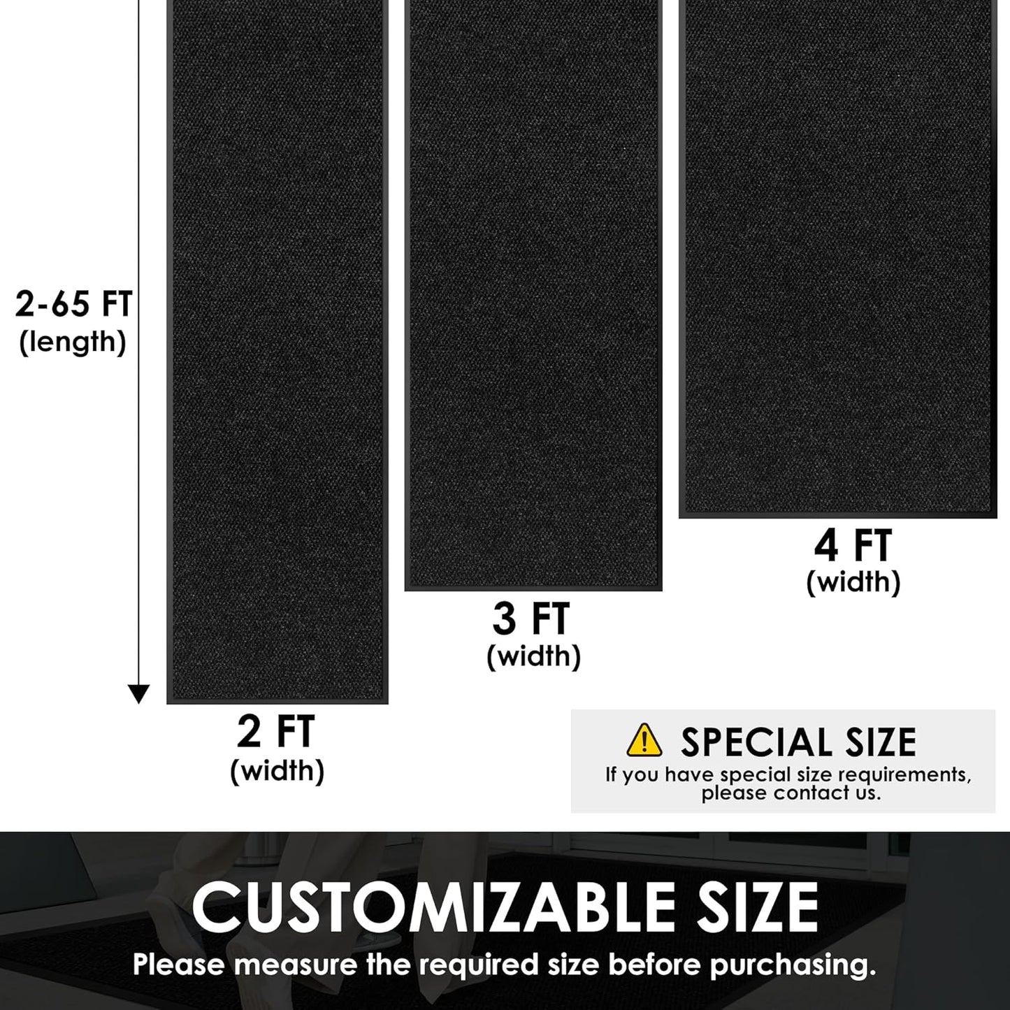 2′ x 17′ Front Door Mat Indoor Outdoor Entrance, Commercial Floor Mat Heavy Duty Dirt Trapper Entryway Doormat, Custom Size Non Slip Rubber Backing Welcome mat, Door Mat for High Traffic Area