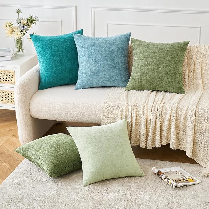 MIULEE Pack of 2 Couch Throw Pillow Covers 26x26 Inch Spring Soft Sage Green Chenille Pillow Covers for Sofa Living Room Solid Dyed Pillow Cases