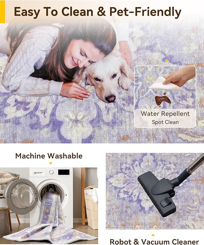 RELEANY Area Rugs 2'x3' Kitchen Rugs Entry Rug Small Rugs for Entryway Kitchen Bathroom Door Mat Indoor Entrance,Washable Non Slip, Light Purple Brown