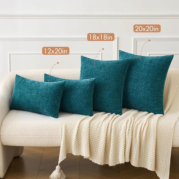 MIULEE Pack of 2 Dark Teal Throw Pillow Covers 18x18 Inch Soft Chenille Pillow Covers for Sofa Living Room Couch Solid Dyed Cases