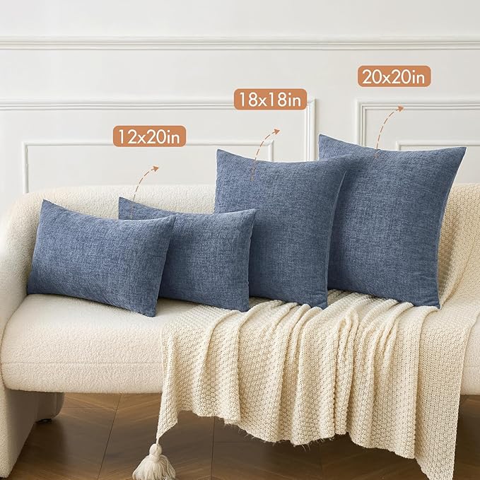 MIULEE Pack of 2 Couch Throw Pillow Covers 20x20 Inch Soft Dark Grey Blue Chenille Pillow Covers for Sofa Living Room Solid Dyed Pillow Cases
