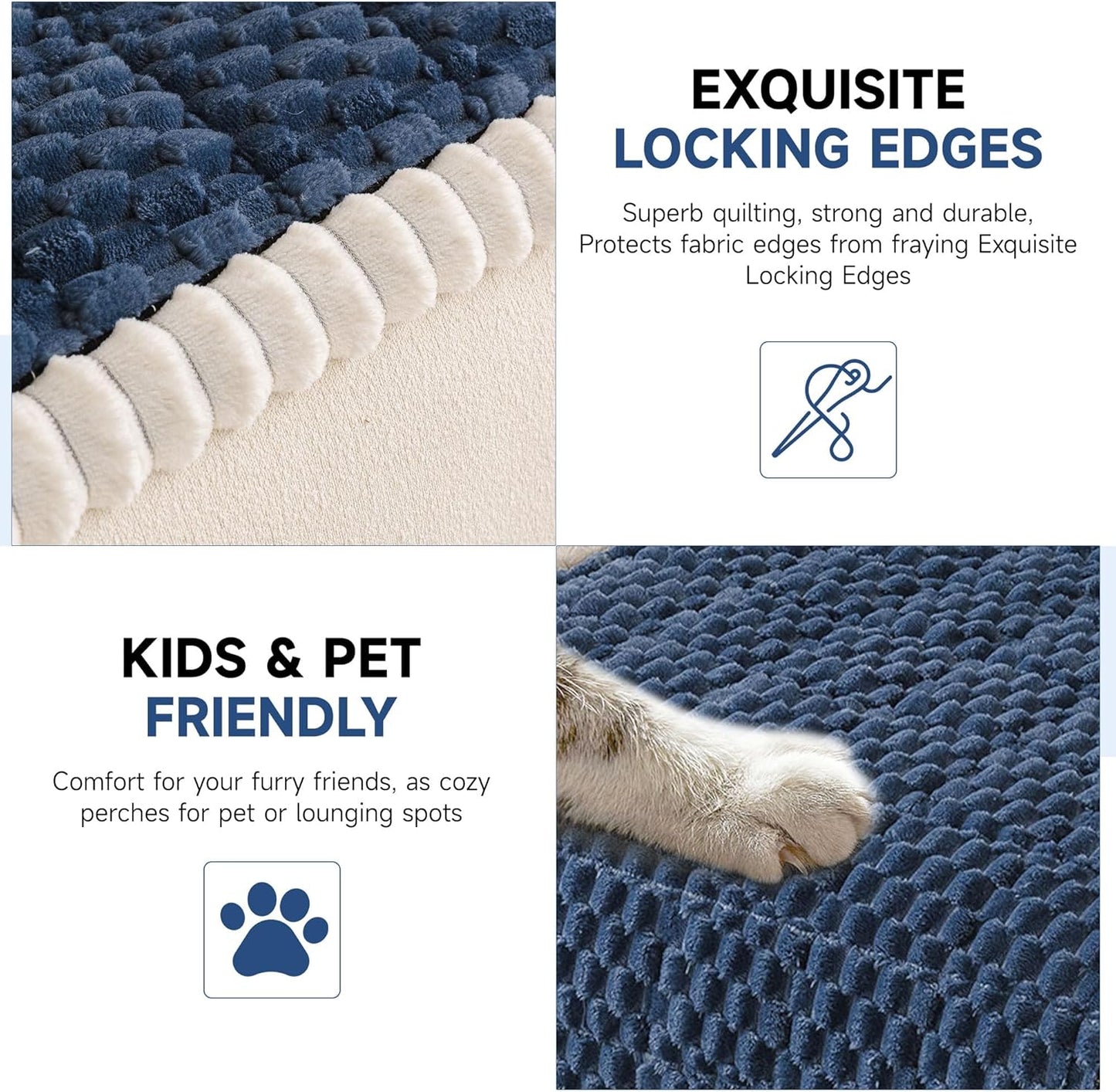 OTOB All Seasons Sofa Covers for 3 Cushion Couch Washable, Fuzzy Non Slip Kids & Pet Friendly Couch Cover Furniture Protector, Soft Plush Sofa Slipcovers Dog Bed Mats (Navy Blue, 31.5" x 70.9'')