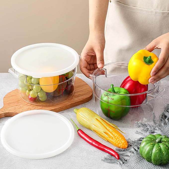 2 Pcs Dough Proofing Bucket with Lid, Round Food Storage Container 2 Qt Dough Bucket Clear Translucent Containers with Red Scale(White)