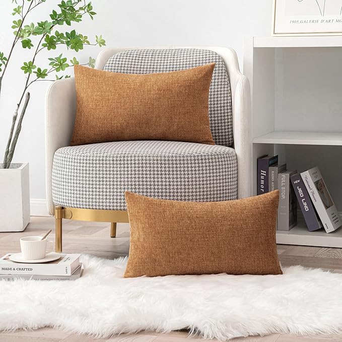 MIULEE Pack of 2 Brown Throw Pillow Covers 20x20 Inch Soft Chenille Pillow Covers for Sofa Living Room Couch Solid Dyed Cases