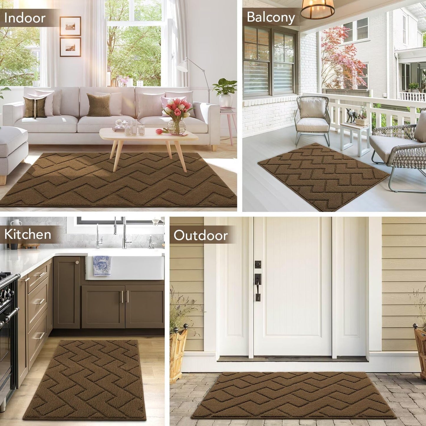 hicorfe Indoor Door Mat,Non Slip Door Mats,32"x48" Front Back Door Mat Rubber Backing,Absorbent Resist Dirt Entrance Inside Floor Mats for Entryway Washable Low-Profile(Dark Brown)