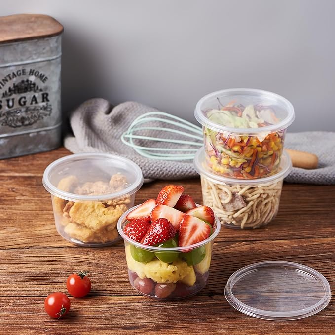[150 Set - 16 oz. Plastic Deli Disposable Food Storage Containers With Airtight Lids