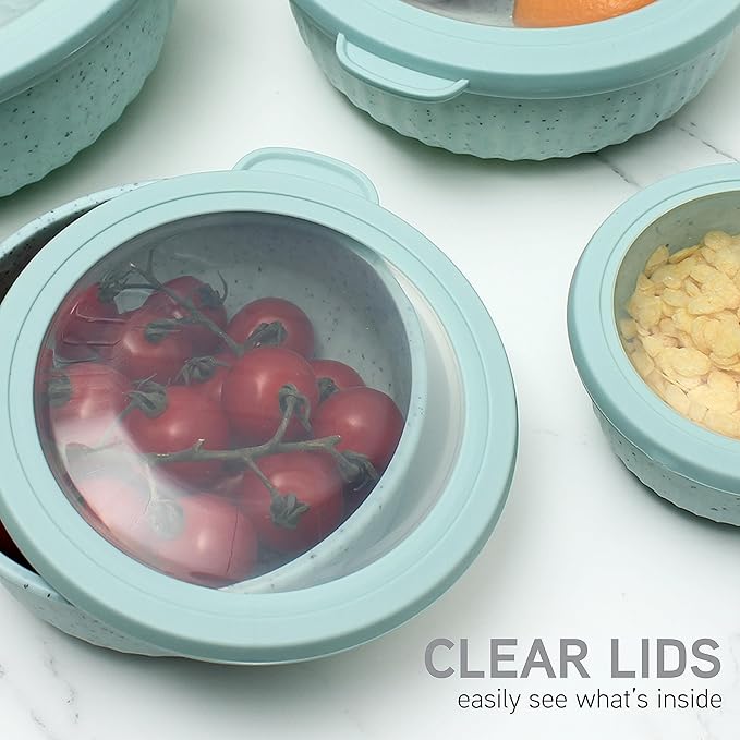 COOK WITH COLOR Prep Bowls with Lids- Wide and Deep Nesting Plastic Small Mixing Bowl Set with Lids, 8 Piece Set - Wide Bowls, Speckled Mint