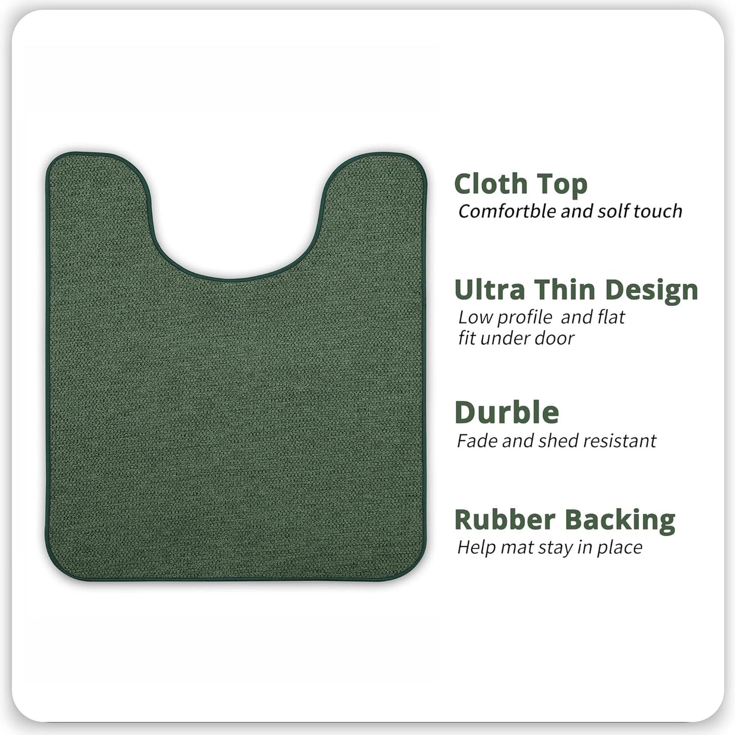Toilet Rugs U Shaped Bathroom Rug,Machine Washable Non Slip Quick Dry Super Absorbent Ultra Thin Toilet Mats for Bathroom Toilet.Green,1'8"x2'(20x24inch)
