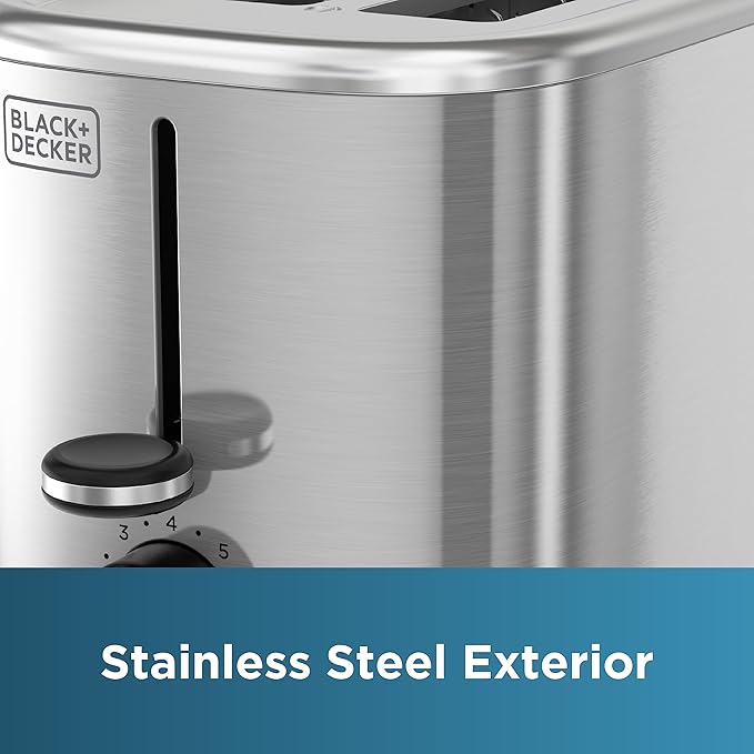 BLACK+DECKER® 2-Slice Toaster with 7 Toast Shade Settings, Extra-Wide Slots for Bagels, Stainless Steel Exterior Finish (Pack of 2)
