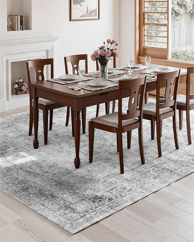 VEVOR 9 x 12 ft Area Rug Large Washable Boho Rug Non-Slip and Tear-Resistant Soft Carpet Pet & Child Friendly Bohemian Area Rugs Indoor Mat for Bedroom Living Room Kids Room Office Gray