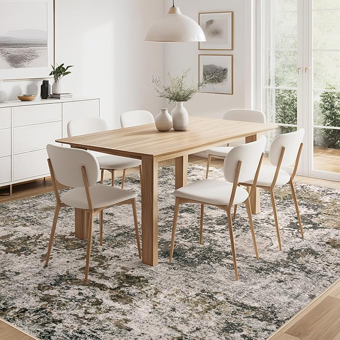 Area Rugs for Living Room: 8x10 Abstract Washable Rug Large Soft Stain Resistant Non-Slip Backing for Bedroom Dining Room Indoor Home Office Carpet for Kids Pet Friendly Families - Dark Brown