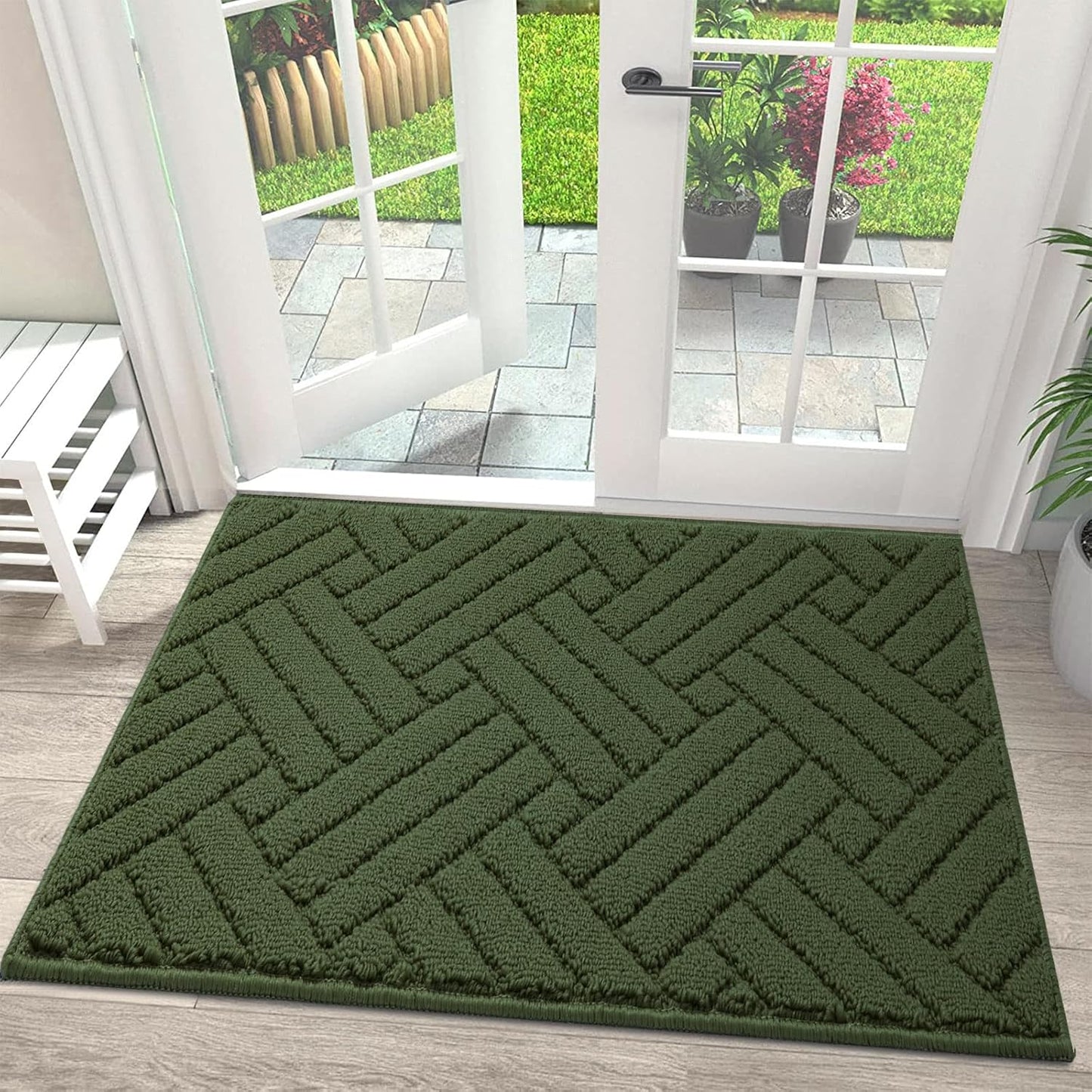 Door Mat Indoor Doormat, Entryway Rug Door Mats Non-Slip Rubber Backing, Low-Profile Entrance Rugs, Absorbent Resist Dirt Doormats Washable Floor Door mat,Green 24"x36"