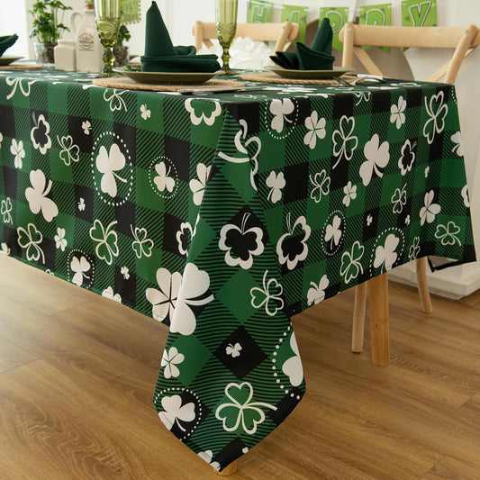 Green Waterproof Plaid St.Patrick Tablecloth Fabric - Square 58x58 Inch Classic Gingham Checker Holiday Table Cloth for Indoor Use - Lucky Shamrock Table Cover for BBQs, and Parties