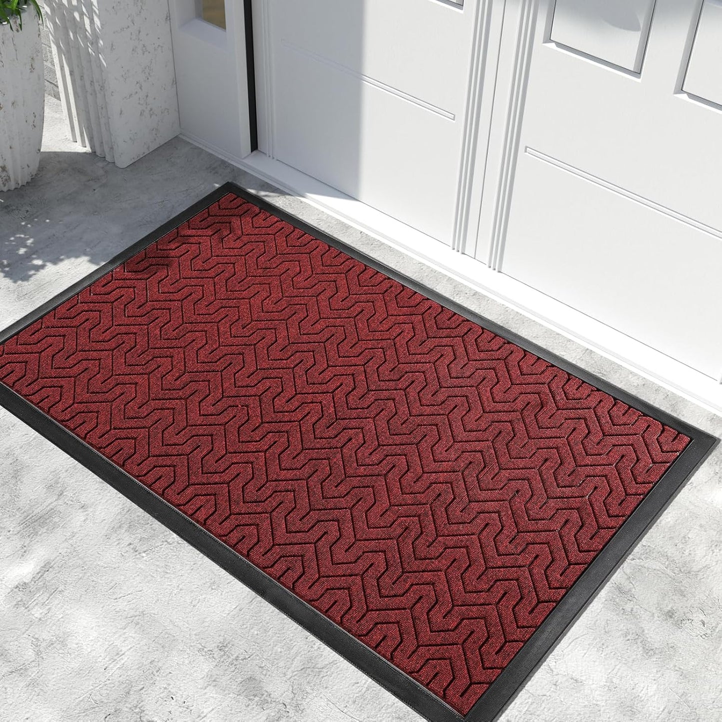 Yimobra Extra Large Door Mat Outside Entrance 60x32, Waterproof Heavy Duty Outdoor Mats for Front Door, Non Slip Rubber Entry Mat for Garage Patio, Easy Clean, Black Red