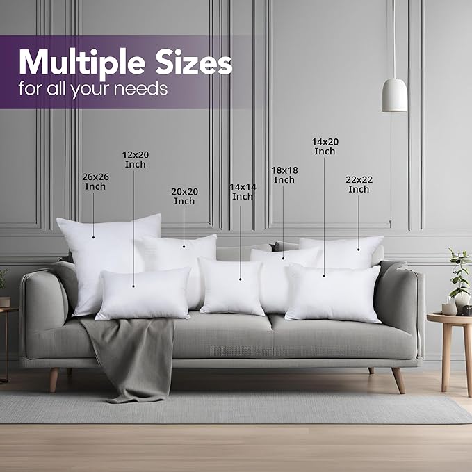 Utopia Bedding 14x14 Pillow Inserts, Set of 2, White – Indoor Decorative Throw Pillows for Bed, Sofa & Couch – Soft, Supportive & Fluffy Cushion Inserts